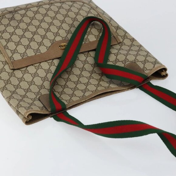 GUCCI GG Supreme Web Sherry Line Tote Bag PVC Beige - Picture 8 of 16